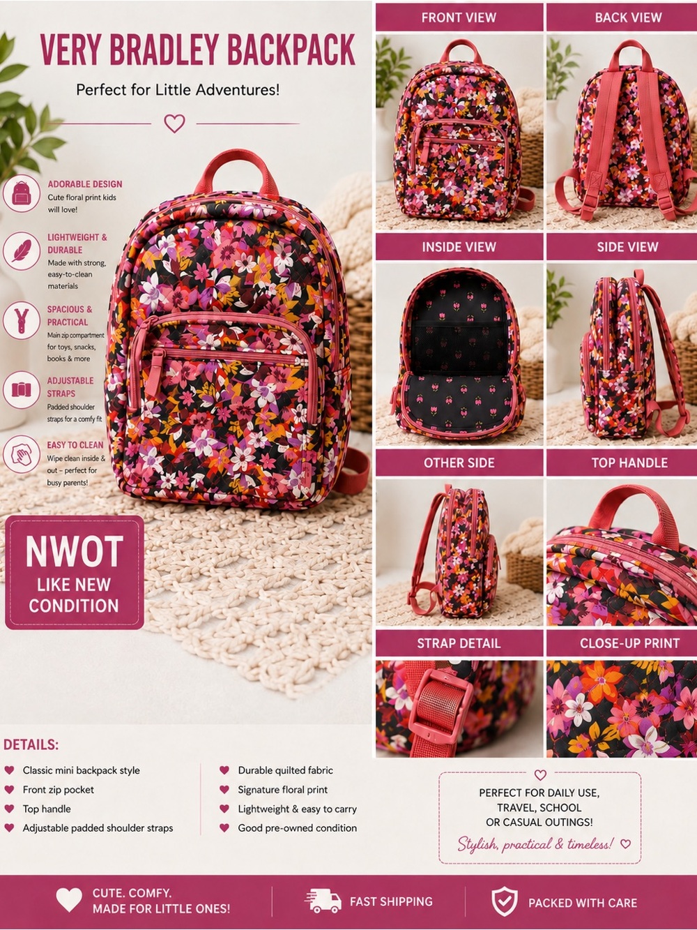 Vera Bradley Kids Floral Mini Backpack - Pink Multi Floral